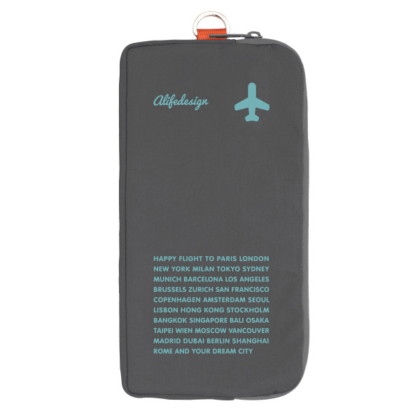 Etui mit Reißverschluss von Alife Design - ZIPURSE für Dokumente, Pass... Happy Flight, grau