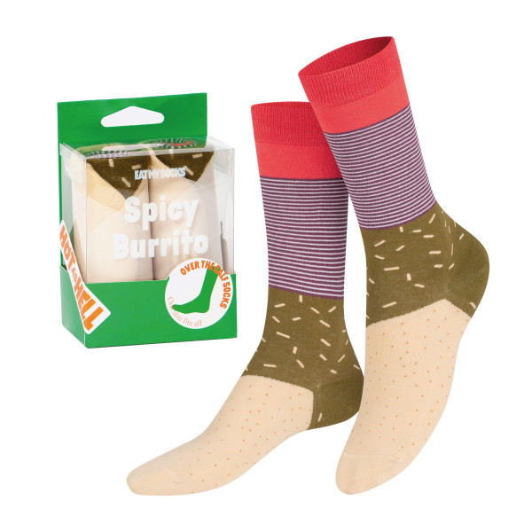 Zum Reinbeißen: die farbenfrohen SPICY BURRITO Socks von EAT MY SOCKS design! Die wohl coolsten Socken, die du je getragen hast.