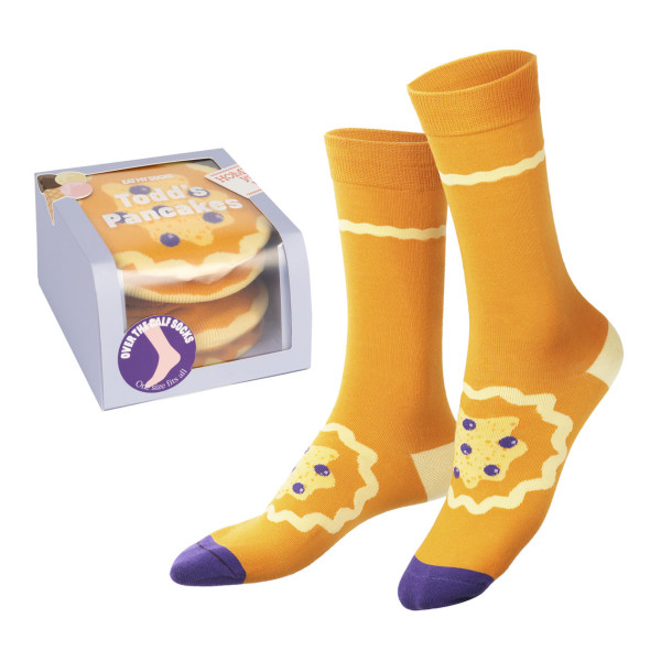 Originelle Pfannkuchen Socken von EAT MY SOCKS (doiy design). TODD´s PANCAKES Socks. Witzige Fashionsocken - Trend Socken Baumwolle - Design Socken.