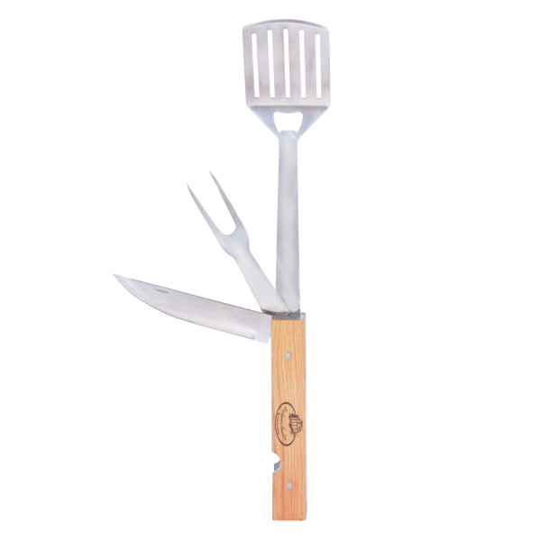 Multitool BBQ klappbar - Grillgabel, Messer, Pfannenwender und Flaschenöffner - Grillset esschert design. Einklappbares Grillbesteck.
