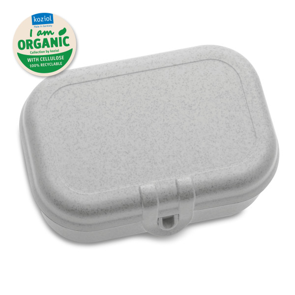 Graue Lunchbox PASCAL S ORGANIC von koziol Design. Snackbox für Obst, Gemüse, Nüsse, Snacks oder Pausenbrot