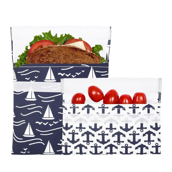 Lunchskins Snacktüte und Sandwichttüte mit Anker- und Segelboot-Motiv. Geliefert als 2er-Set.