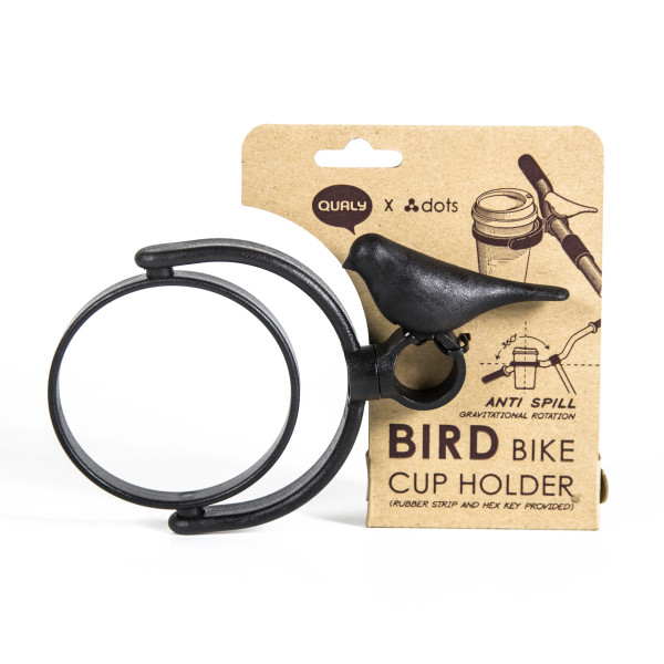 Fahrrad Coffee to go Becherhalter. Bird Bike Cup Holder QUALY Design. Schwarzer Vogel Fahrrad Getränkebecherhalter.