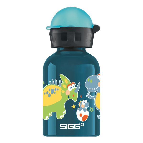 Blaue Kindertrinkflasche mit Dino-Motiv von SIGG. Auslaufsichere Trinkflasche für Jungen. SIGG - SMALL DINO Kindertrinkflaschen KBT