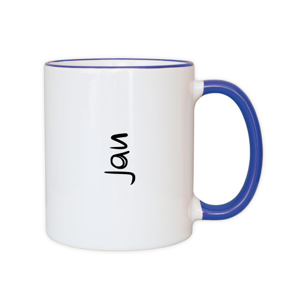 Personalisierte Tasse mit dunkelblauen Henkel + Wunschname. Namenstasse in weiß - dunkelblau. Personalisiertes Geschenk.