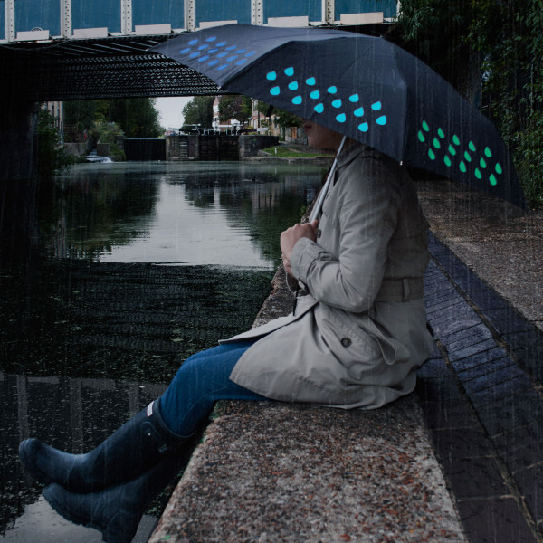 Der coole Schutz bei Regen: der handliche Taschen-Regenschirm mir bunten Farbwechsel-Print von SUCK UK Design.
