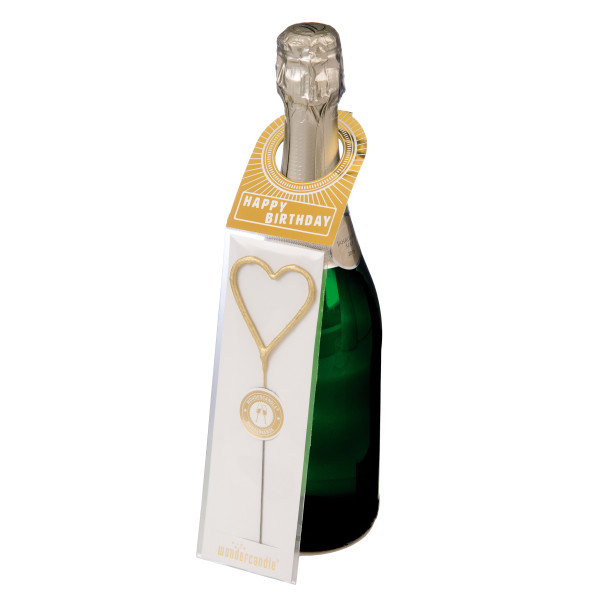 Flaschenhänger HAPPY BIRTHDAY - Wunderkerze Herz gold - Flaschenpost wondercandle - Sternwerfer