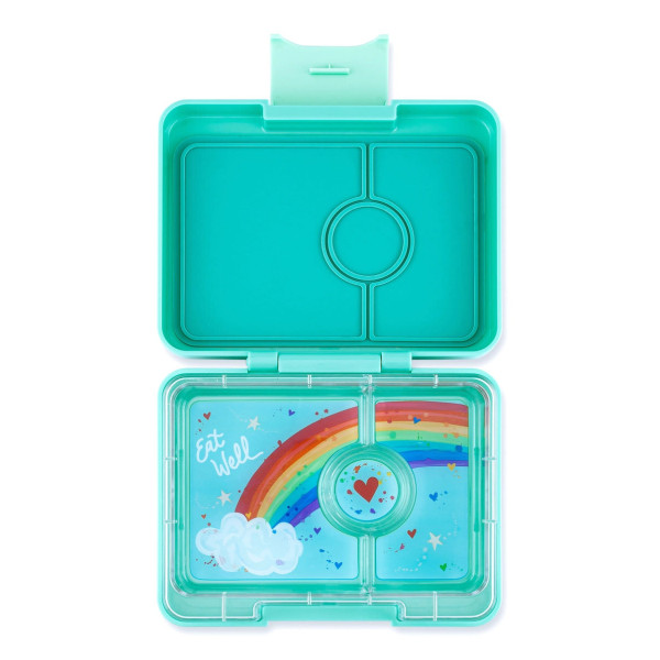 YUMBOX Kinderlunchbox mit Fächer - auslaufsichere Snackbox tropical aqua mint -  Lunchbox mit Einlage + Regenbogen Motiv - für Kindergarten & Schule.
