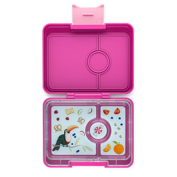 Kinderlunchbox YUMBOX SNACK TOUCAN purple: kleine Bento Box für Kinder! Lilafarbene Snackbox mit 3 Fächern.