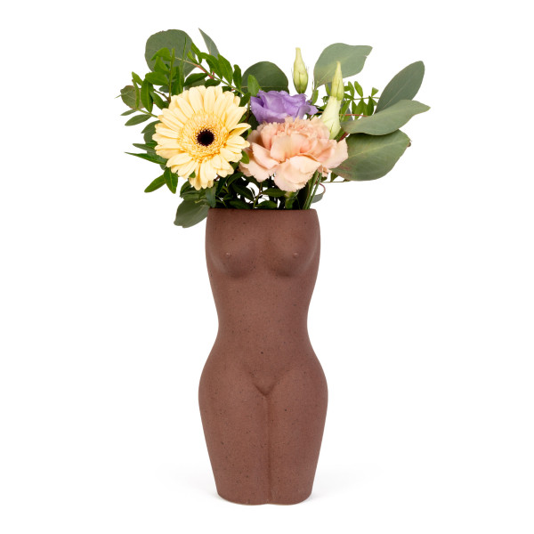 Vase BODY braun - Frauenkörper Blumenvase Keramik von Doiy Design. Skulptur nackte Frau.