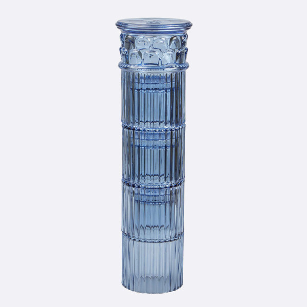 ATHENA, 4-teiliges Gläserset in blau von doiy design, welches gestapelt zur dekorativen, giechischen Säule wird.