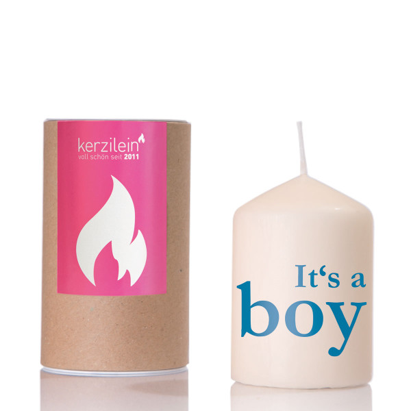 Kerze mit blauen Schriftzug It´s a boy. Geschenk zur Geburt für Jungs!