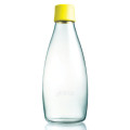 Retap Trinkflasche 0,8l aus Borosilikatglas mit gelbem Deckel.