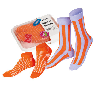 Die Alaskan Salmon Socken von eat my socks sind die wohl lustigsten Fashionsocken im Alaska Lachs Design.