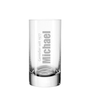Schnapsglas mit Gravur Genießer von Leonardo Design - Stamper EASY+ Shotglas - personalisiert mit Namensgravur & Jahreszahl - 50 ml / 5 cl Schnapsglas graviert