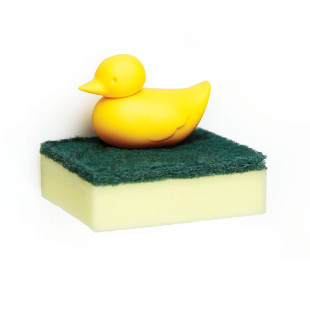 Halter für Putzschwamm: DUCK SPONGE gelb von Qualy Design. Origineller Schwammhalter mit gelber, aufgesetzter Ente.